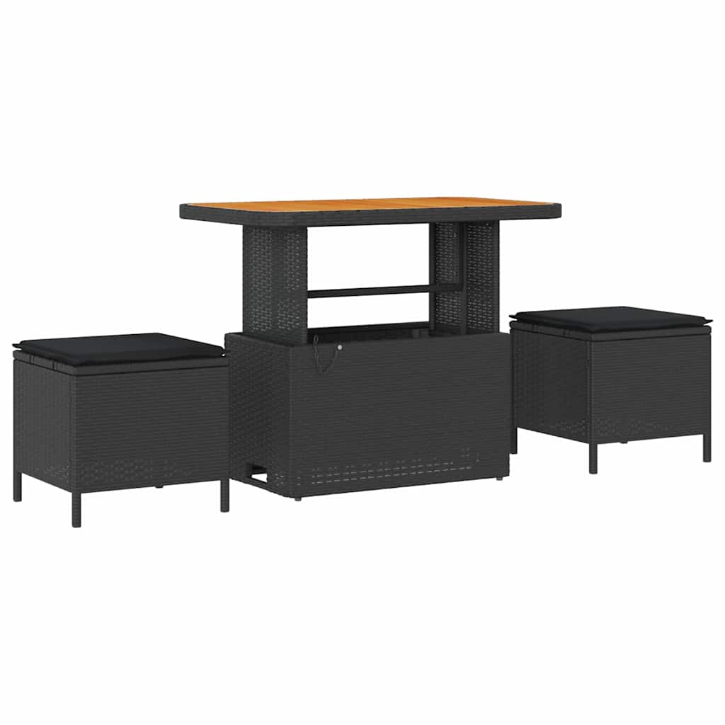 Garten-Sofa-Set mit Kissen mit Speicher Schwarz Poly Rattan